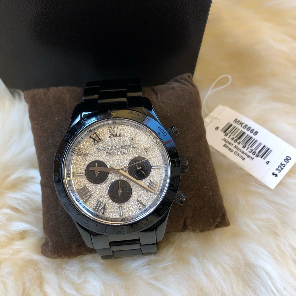Black Oversized Layton Pave Glitz Dial Watch